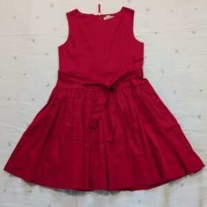 Crew cuts red belted pleated formal dress Valentine holiday Christmas